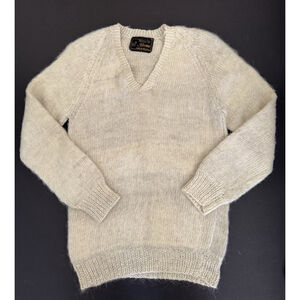 Handmade Alpaca Wool Sweater Cream V-Neck Tejidos de Alpaca Bolivia Small